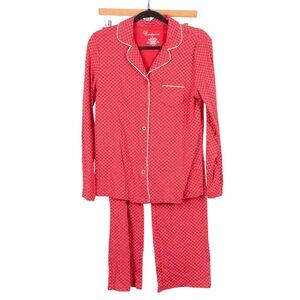 Croft & Barrow Pajama Set S Womens Red Diamond Print Button Up PJs Cotton Blend
